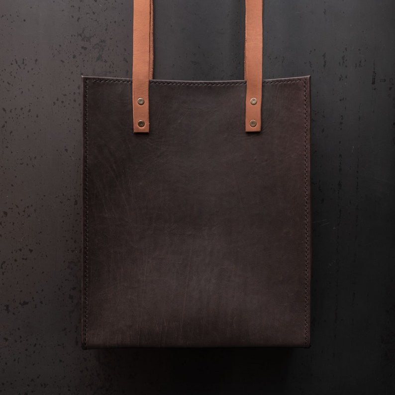 Minimal Handmade Italian Leather Tote bag , Minimal purse , Full grain Italian leather Tote bag , Handmade in Italy image 1