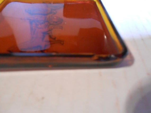 Antique Dobbs Hats Amber Glass Box Promo Square C… - image 2
