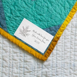 Custom Quilt Labels | Sew on only | white/black | 10 count | 3-1/2 in x 2 in