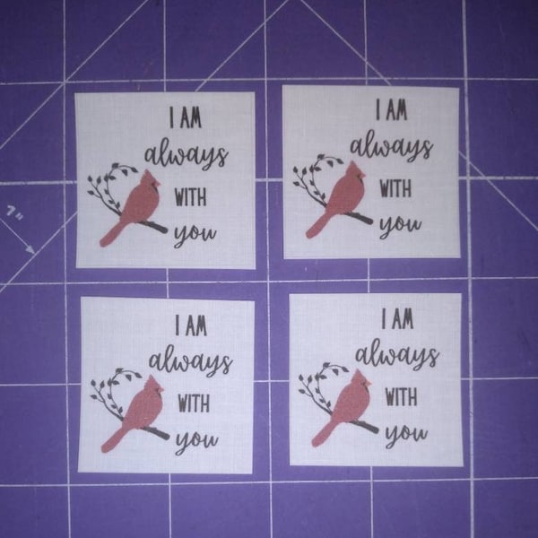 Memory Label with Cardinal, Set of 4, Small quilt bear memory animal for handmade gift