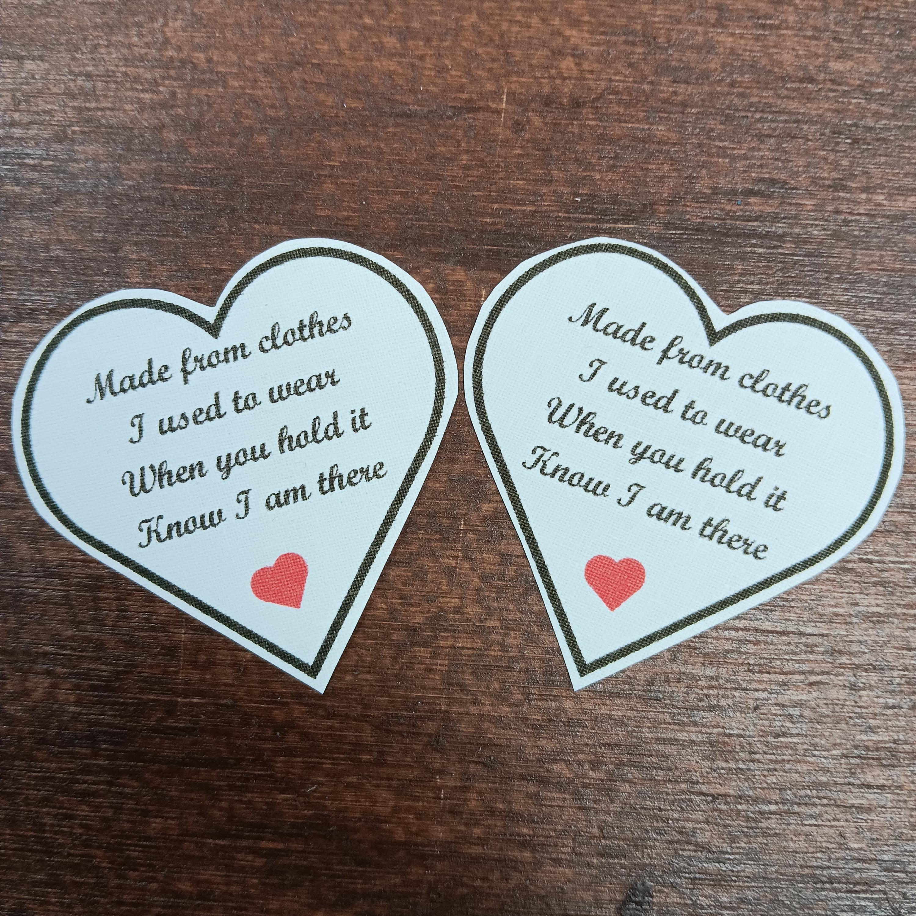 Mini Memory Heart Patches – 2x2" Set of 2 Sew/Iron-On Labels for Quilt, Bear, or Keepsake
