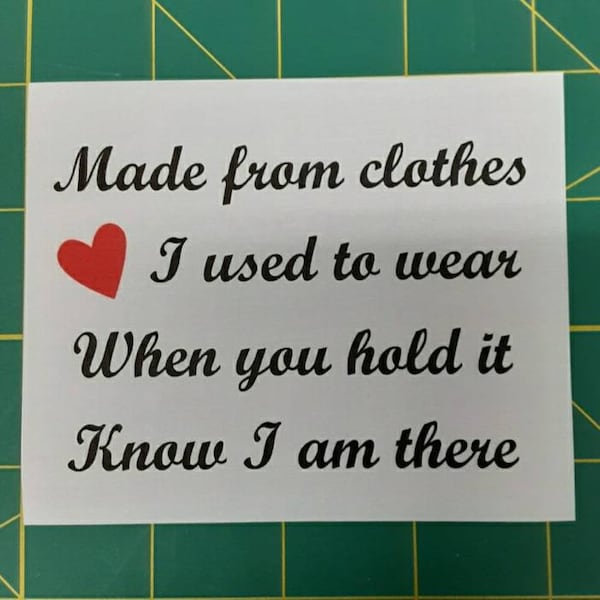 Memory Shirt Quilt Label with poem quilt bear shirt memory animals