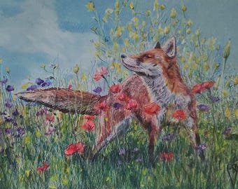 Dancing with the Flowers, 9x12, Mixed media