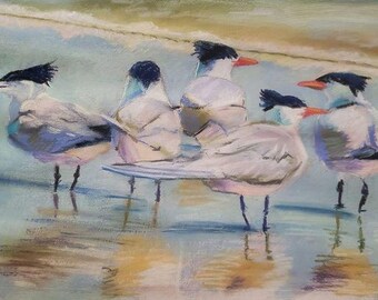 Original pastel painting. 11x16.75 inches, 'The Beach Patrol'