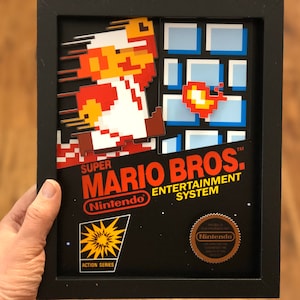 Super Mario Bros. NES Cover Shadow Box | 8x10 3D Pixel Art | Fire Mario Retro Wall Display