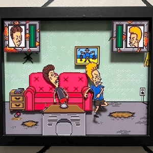 Beavis and Butthead Sega Game 3D Shadow Box | Retro Gamer Art | Iconic 90s Cartoon Display | Nostalgic Wall Decor for Fans