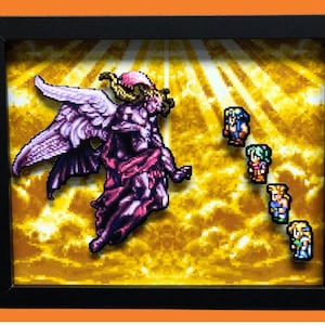 Final Fantasy VI 3D Shadow Box | Kefka Final Battle Scene with Terra, Celes, Edgar, and Sabin | Retro RPG Pixel Art Decor