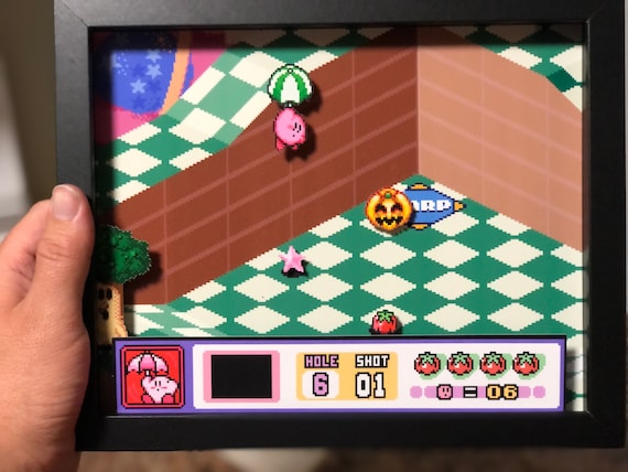 Retro SNES Kirby's Dream Course Shadow Box Art Gift