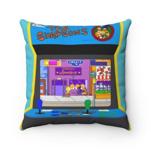The Simpsons | The Simpsons Arcade Game Spun Polyester Square Pillow | Arcade | Retro