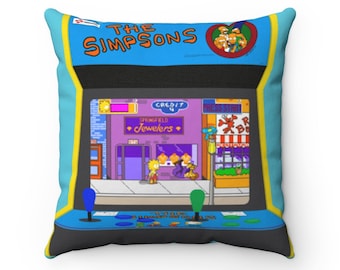 The Simpsons | The Simpsons Arcade Game Spun Polyester Square Pillow | Arcade | Retro