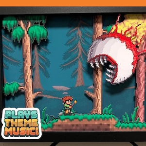Bring the Fear Factor to Your Terraria Collection with Handmade Eye of Cthulhu Shadowbox - 8x10 Paper Art with 3D Effect -