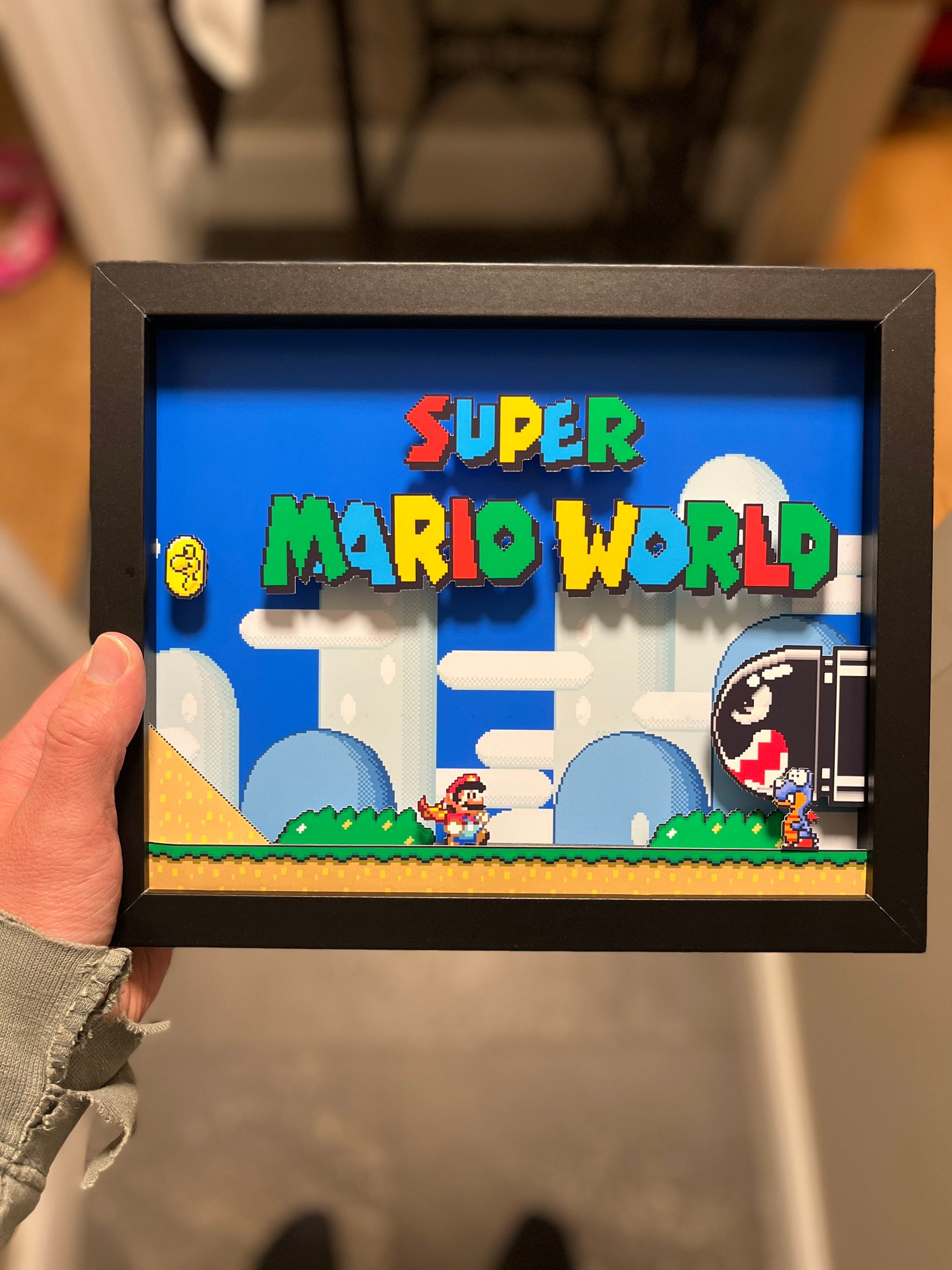 Super Mario World Title Shadow Box SNES Mario Mario Bros 8x10 