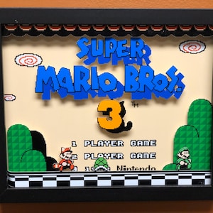 Super Mario Bros. 3 Shadow Box | 8x10 3D Pixel Art | Retro NES Game Display | Mario Wall Decor