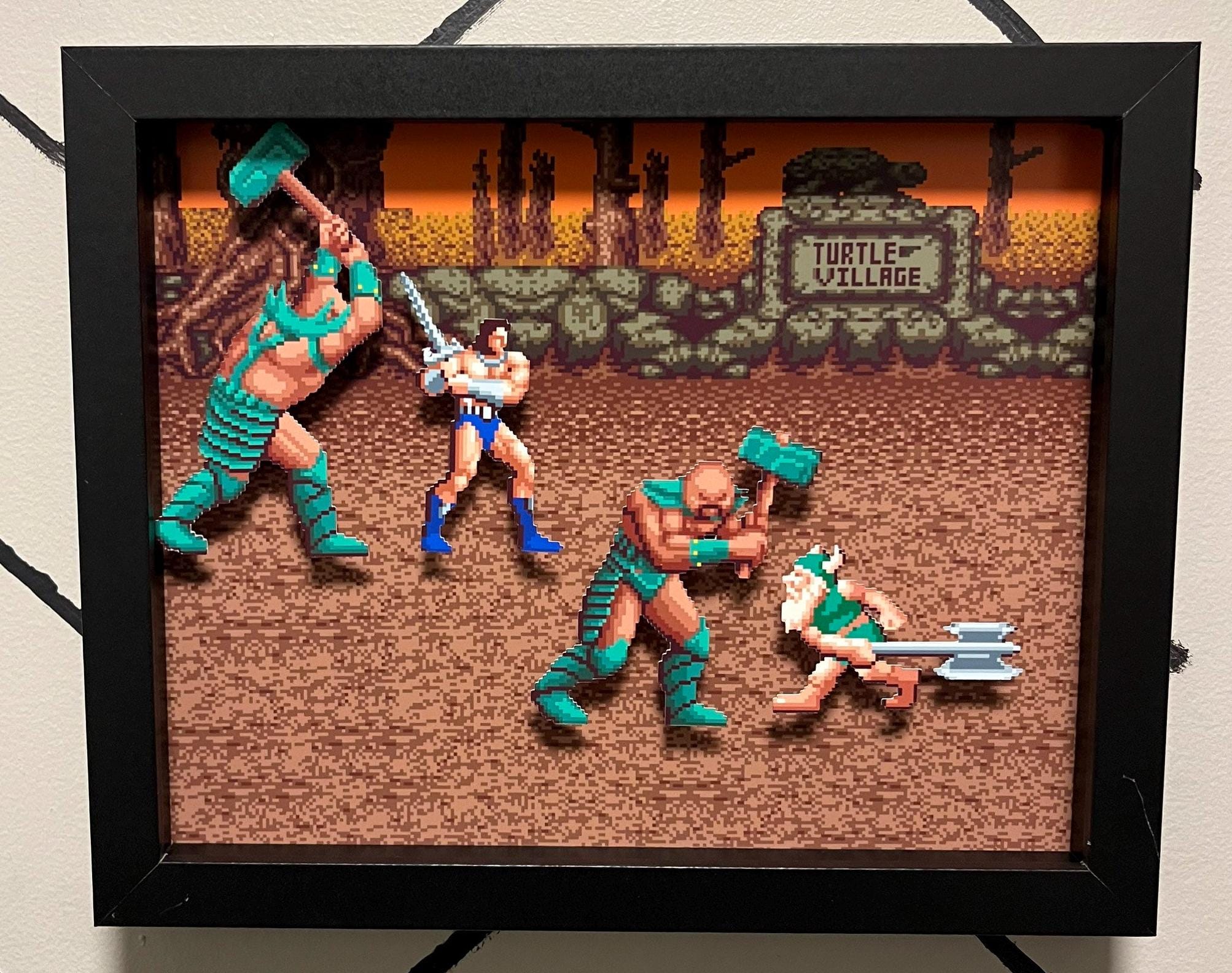 Golden Axe 3D Shadow Box | Retro Arcade Art | Sega Genesis Pixel