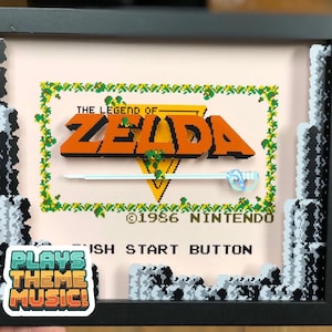 Theme song | Zelda NES Title Screen 3D Shadow Box – Retro Gamer Art – Legend of Zelda Display – 8-Bit Video Game Decor – Unique Gamer Gift