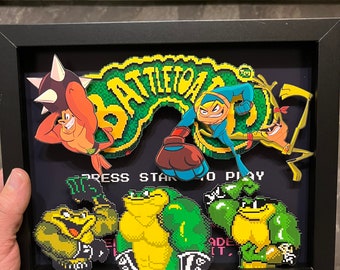 Mach dich bereit für den Kampf mit Handgemachter Battletoads Shadowbox - 8x10 Shadowbox mit klassischen und aktualisierten Versionen von Zitz, Rash und Pimple - P