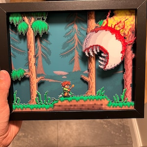 Bringen Sie den Fear-Faktor in Ihre Terraria-Sammlung mit Handmade Eye of Cthulhu Shadowbox 8x10 Papierkunst mit 3D-Effekt Bild 1