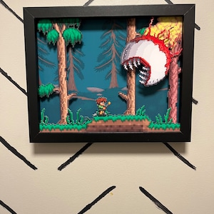 Bringen Sie den Fear-Faktor in Ihre Terraria-Sammlung mit Handmade Eye of Cthulhu Shadowbox 8x10 Papierkunst mit 3D-Effekt Bild 2