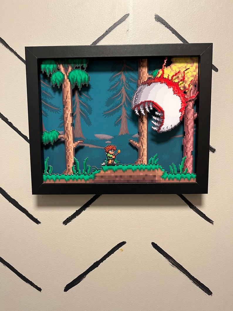 Bringen Sie den Fear-Faktor in Ihre Terraria-Sammlung mit Handmade Eye of Cthulhu Shadowbox 8x10 Papierkunst mit 3D-Effekt Bild 2