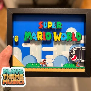 3D Pixel Art-display met optionele geluidsmodule Super Mario World Shadow Box-display 8 x 10 SNES Retro Geek Art