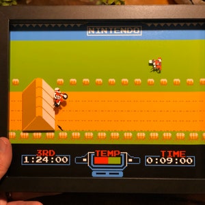 Excitebike 3D Shadow Box | 8x10 NES Racing Art | Retro Nintendo Wall Display | Motocross Pixel Scene