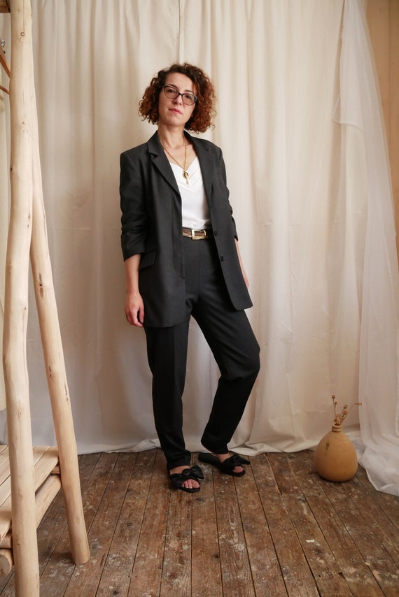 Vintage 90's minimalist power suit | Racing Green