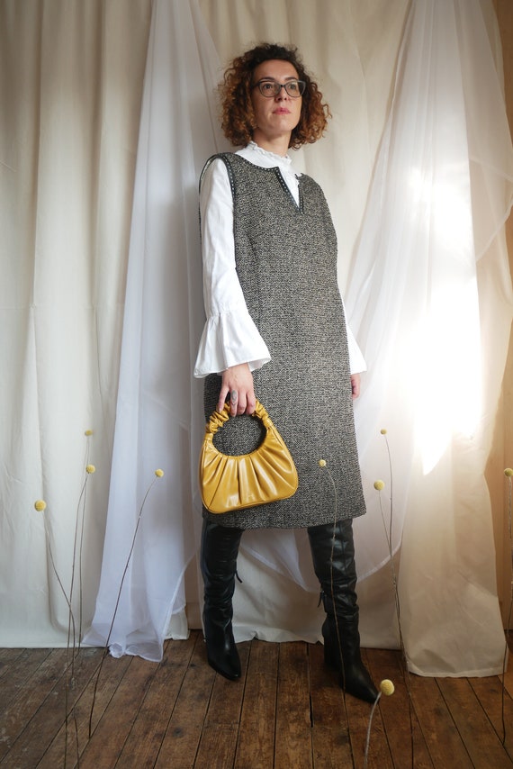 Vintage Jaeger midi pinafore dress | Silk wool ble