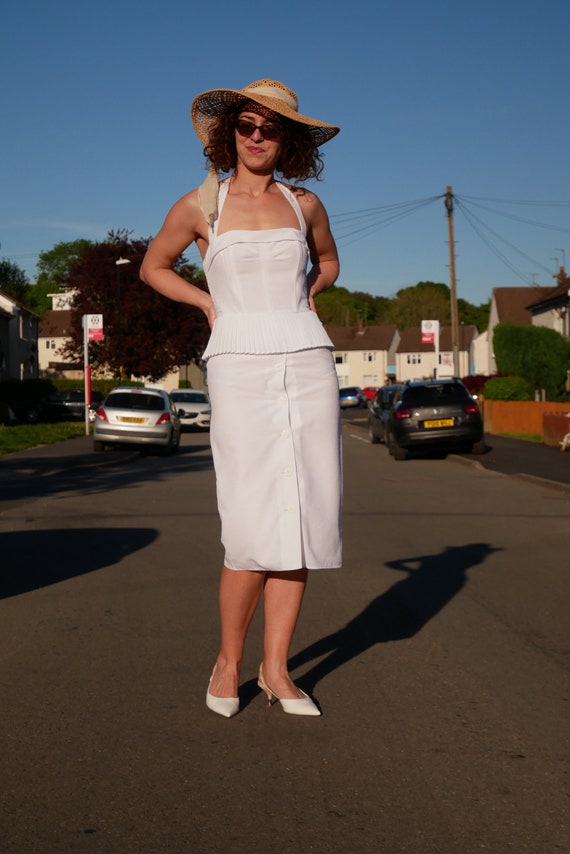 Vintage glam midi wiggle dress | White peplum penc