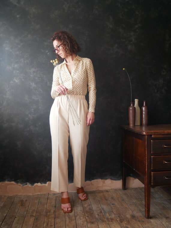 Vintage pure silk floral shirt | Cream ditsy secre