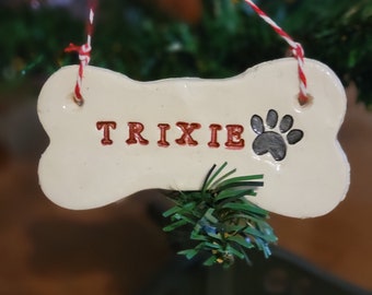 Personalized Clay Dog Christmas Ornament, Pets, Dog bone, Christmas, Holidays, Gift