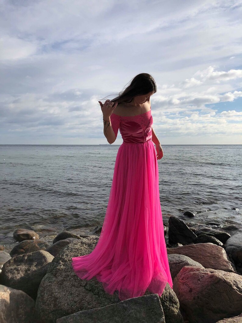 Pink Tutu DressesTulle Dress Long Floor LengthBridesmaid dress Lace Lace woman dress Pink bridesmaid dressDress Prom Dress pink