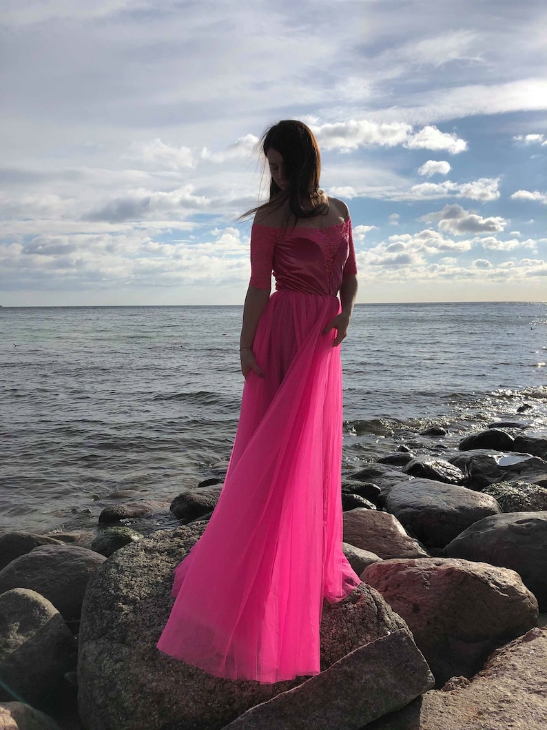 Pink Tutu DressesTulle Dress Long Floor LengthBridesmaid dress Lace Lace woman dress Pink bridesmaid dressDress Prom Dress pink