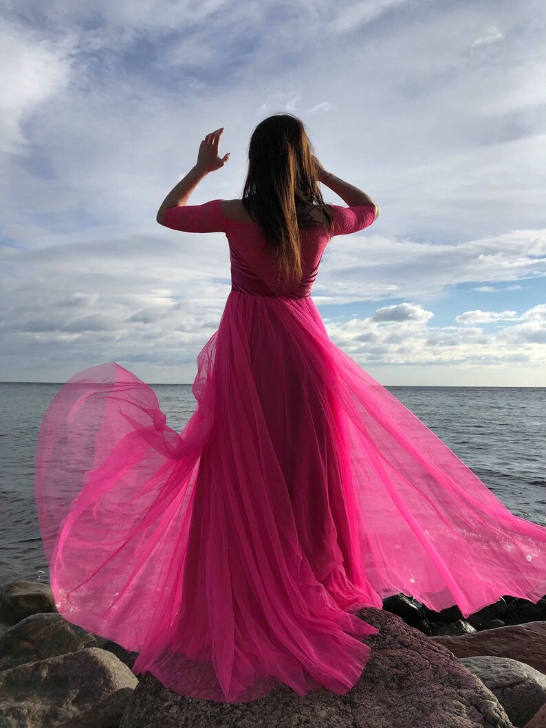 Pink Tutu DressesTulle Dress Long Floor LengthBridesmaid dress Lace Lace woman dress Pink bridesmaid dressDress Prom Dress pink