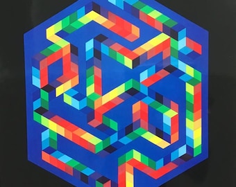 Victor Vasarely (1908-1997) "BABEL-3" Heliogravura original sobre papel