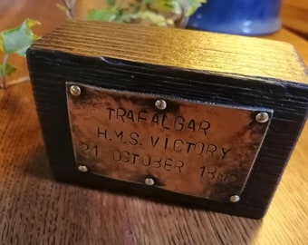 HMS VICTORY, Battle of Trafalgar, a small wood and brass plaque memorial piece