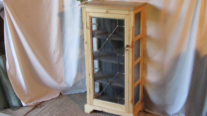 Pine Display Cabinet Astragal Leaded Glass Charcoal Etsy