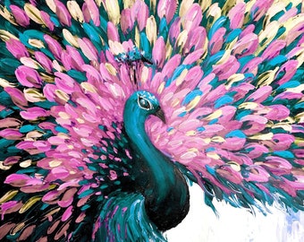 Colorful Peacock Wall Art. Peacock Feathers, Peacock Decor, Peacock Print, Peacock Wall Decor, Animal Print, Peacock Painting | Many Colors