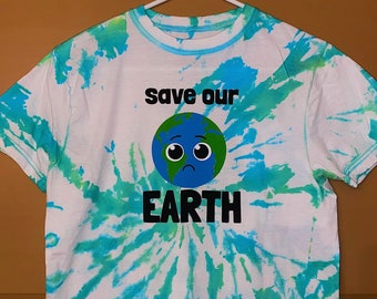 Save Our Earth Blau&Grün Tie-Dye Polo T-Shirt
