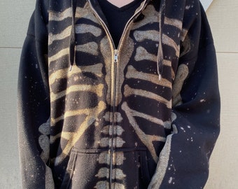 SKELEHOODIE Bleached Skeleton Zip-Up Hoodie