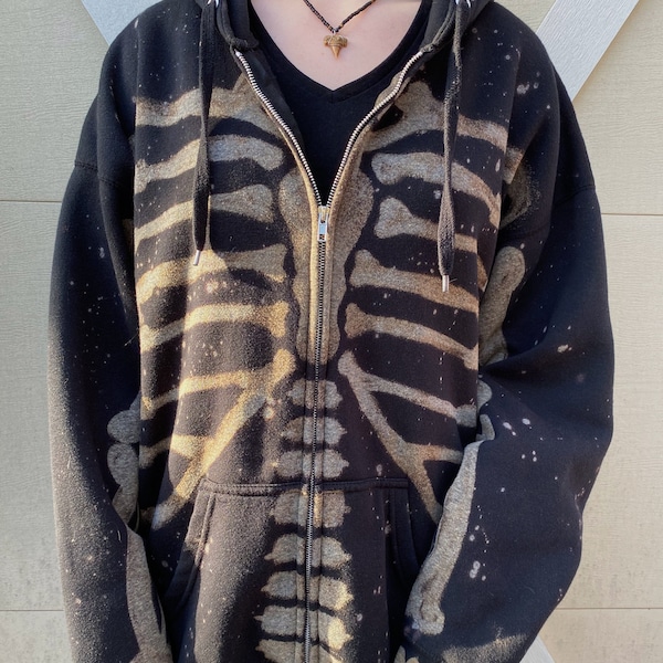 SKELEHOODIE Bleached Skeleton Zip-Up Hoodie