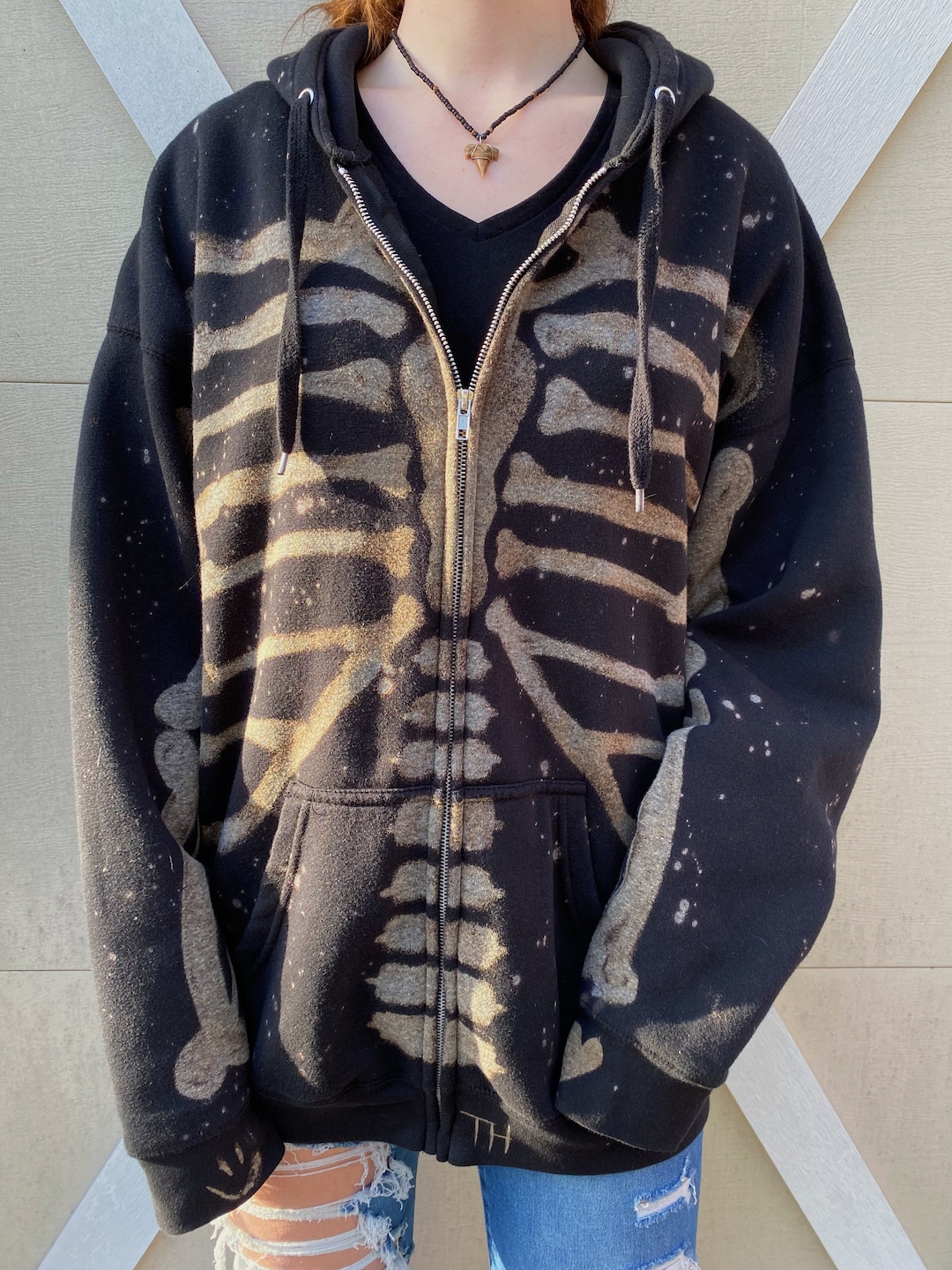 SKELEHOODIE Bleached Skeleton Zip-up Hoodie - Etsy