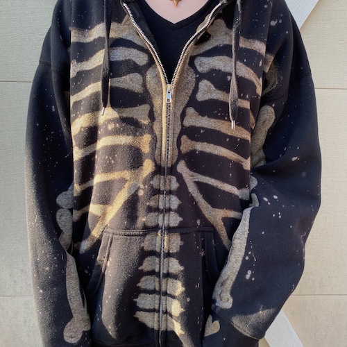 SKELEHOODIE Bleached Skeleton Zip-Up Hoodie