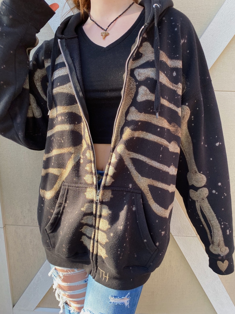 SKELEHOODIE Bleached Skeleton Zipup Hoodie Etsy