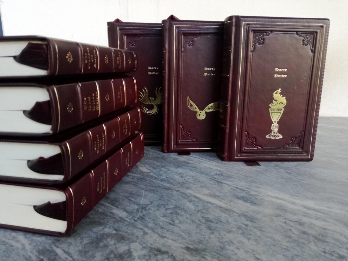 Handmade leather rebound Harry Potter book set of 7 books Etsy