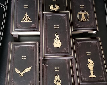 Leather Bound Wizard Magic Book Set, Gold Foil Embossed, master soul binding harry to buy handmade craft smell genuine leather potter art