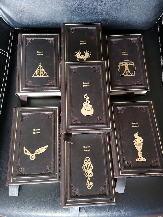 Leather Bound Wizard Magic Book Set, Gold Foil Embossed, master soul binding harry to buy handmade craft smell genuine leather potter art