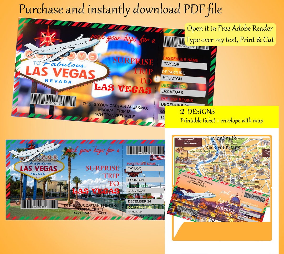 Las Vegas Boarding Pass Surprise Las Vegas Trip Ticket / Vacation Las