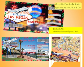 Cartão de embarque surpresa para Las Vegas / Bilhete de viagem surpresa para Las Vegas / Ingressos para férias em Las Vegas / Cartão de embarque surpresa para viagem a Las Vegas