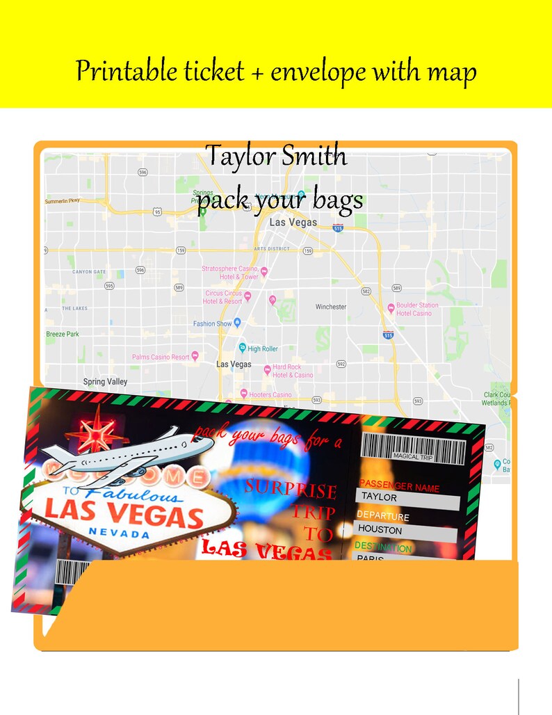 Las Vegas Boarding Pass Surprise Las Vegas Trip Ticket / Vacation Las