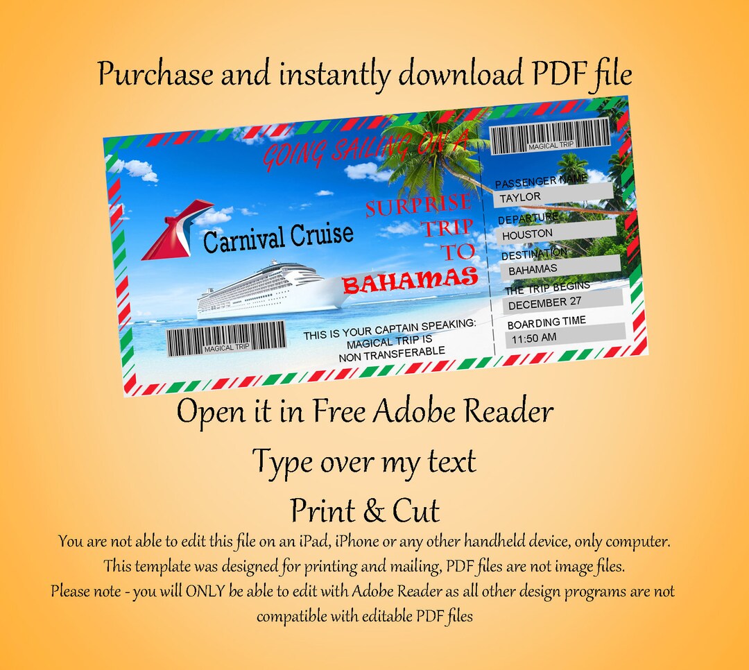 Printable Disney Cruise Tickets Cruise Ticket Surprise Trip - Etsy